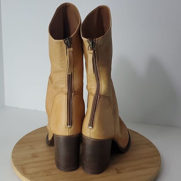 Free People Tan Elle Slouchy Leather Block Heel Boot Size 38 (7.5) - Picture 7 of 15